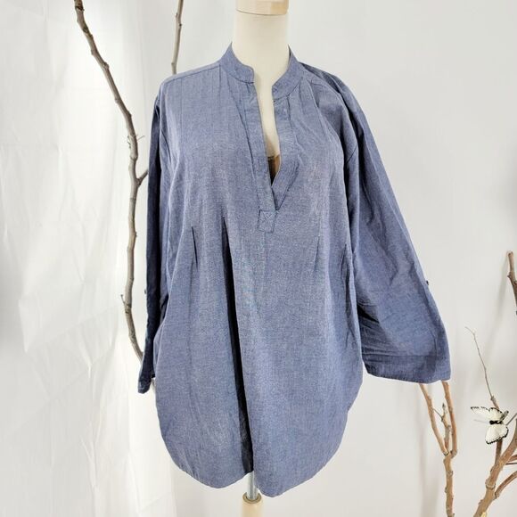 Wdny chambray blue oversized tunic top - Picture 1 of 10